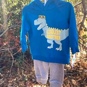 TODDLER BOY CARTER'S 2 PIECE COOLEST BROTHER DINOSAUR HOODIE & JOGGER SET 18 M
